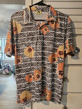 KEALOPIKO MENS POLO - SIZE SMALL - HAU PRINT IN BROWN COLOR